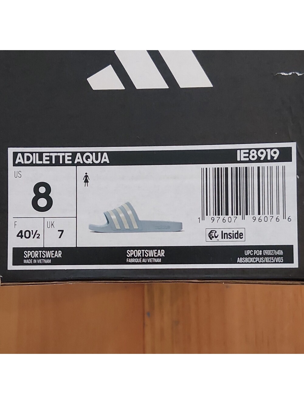 adidas Adilette Aqua Slide Sandals Blue/White US 8 UK 7 EU 40.5 IE8919